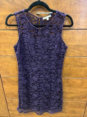 Skies Are Blue Dark Purple Floral Lace Mini Dress